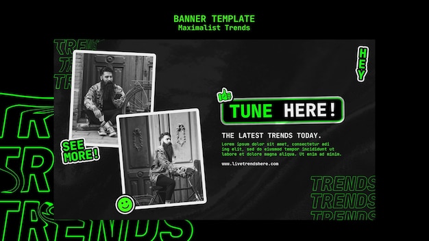 PSD gratuit modèle de bannière horizontale pour tendance maximaliste