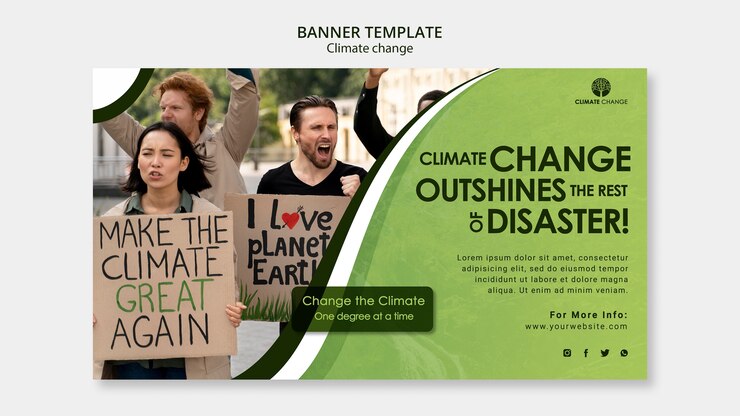 PSD gratuit modèle de bannière horizontale de protestation contre le changement climatique