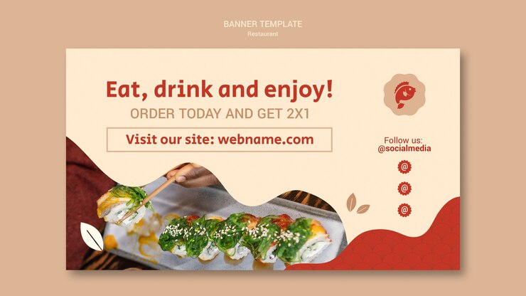 PSD gratuit modèle de bannière horizontale de restaurant de cuisine japonaise