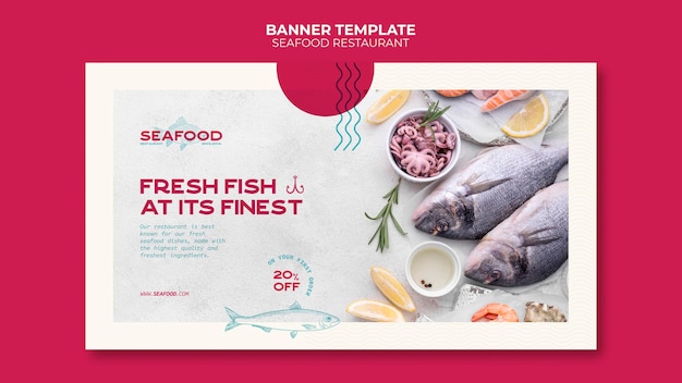 PSD gratuit modèle de bannière horizontale de restaurant de fruits de mer