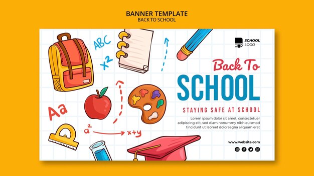 Modèle de bannière horizontale de retour à l'école