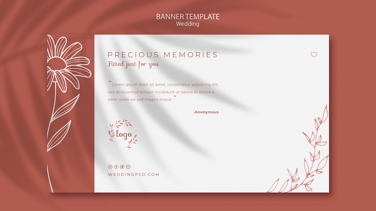 PSD gratuit modèle de bannière horizontale simple et élégant pour le mariage