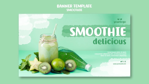 Modèle de bannière horizontale de smoothie rafraîchissant avec photo