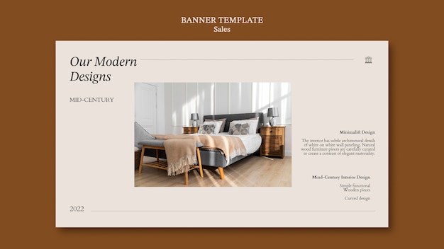 PSD gratuit modèle de bannière horizontale de vente de décoration intérieure avec des meubles