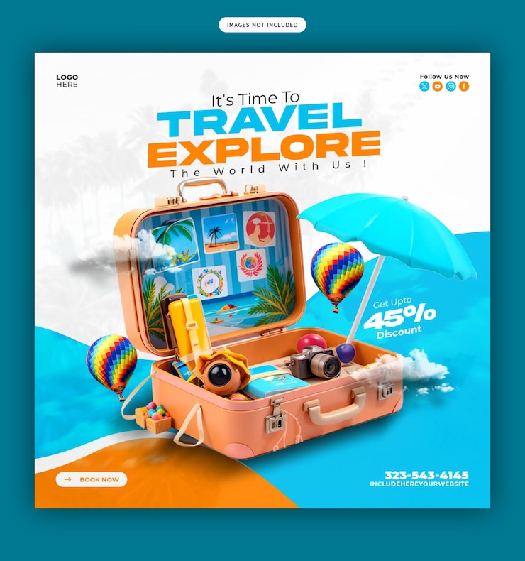 PSD gratuit modèle de bannière instagram ou de média social pour les voyages et le tourisme