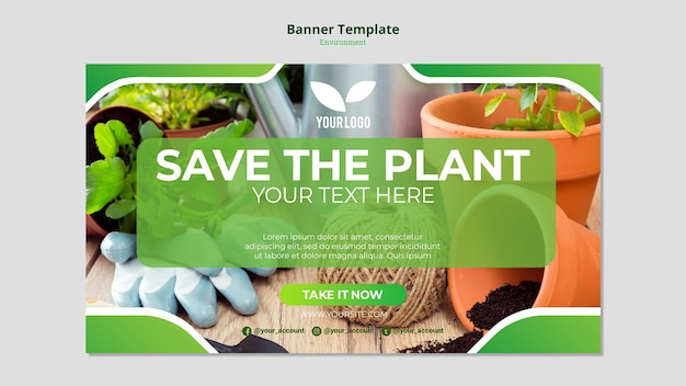 PSD gratuit modèle de bannière à l'intérieur des pots avec des plantes