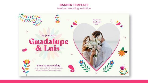 PSD gratuit modèle de bannière d'invitation de mariage mexicain