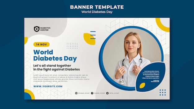 Modèle De Bannière De Jour Du Diabète Avec Des Détails Bleus