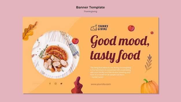 PSD gratuit modèle de bannière de jour de thanksgiving avec détails d'automne