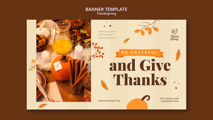 PSD gratuit modèle de bannière de jour de thanksgiving avec détails d'automne