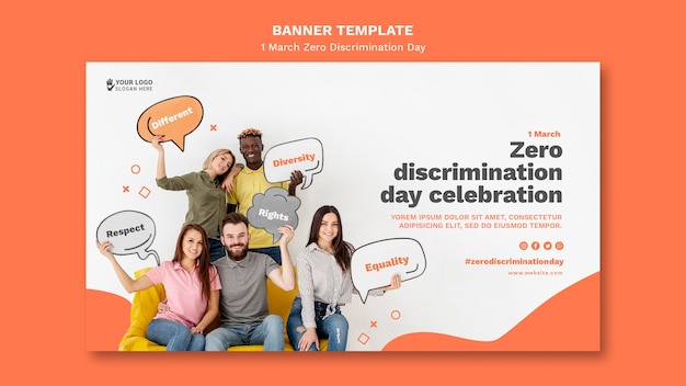 PSD gratuit modèle de bannière de jour zéro discrimination avec photo