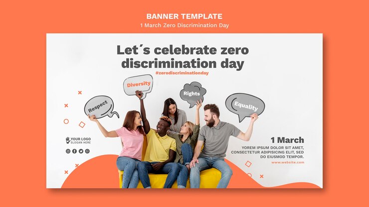 PSD gratuit modèle de bannière de jour zéro discrimination avec photo