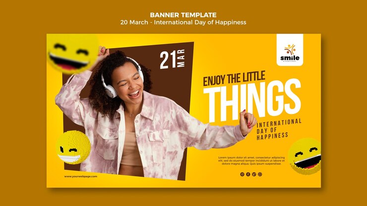 PSD gratuit modèle de bannière de la journée internationale du bonheur avec photo