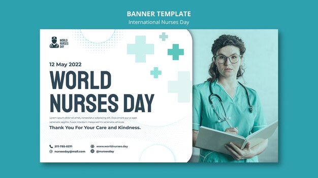 Modèle de bannière de la journée internationale des infirmières design plat