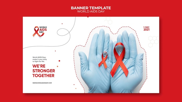 Modèle de bannière de la journée mondiale du sida avec des détails rouges