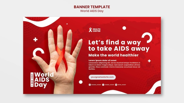 PSD gratuit modèle de bannière de la journée mondiale du sida avec des détails rouges