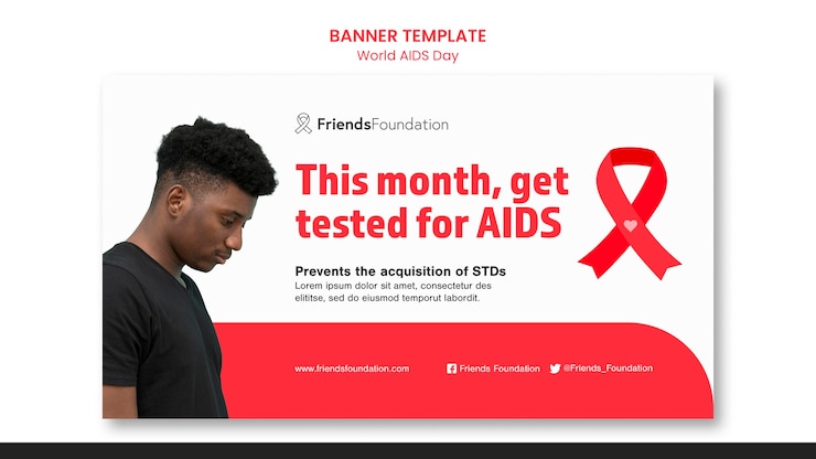 PSD gratuit modèle de bannière de la journée mondiale du sida avec des détails rouges