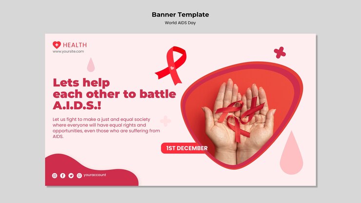 PSD gratuit modèle de bannière de la journée mondiale du sida avec des détails rouges