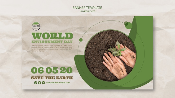 PSD gratuit modèle de bannière de la journée mondiale de l'environnement avec les mains et les plantes