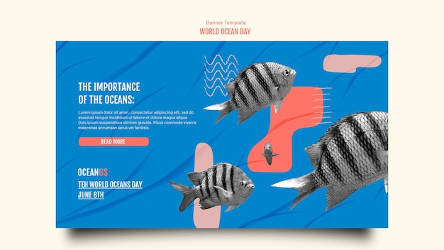 Modèle de bannière de la journée mondiale de l'océan design plat