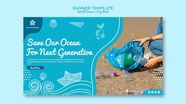 Modèle de bannière avec la journée mondiale de l'océan