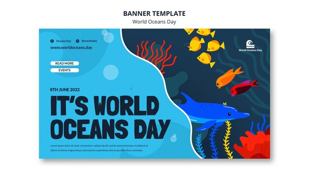 Modèle de bannière de la journée mondiale des océans design plat