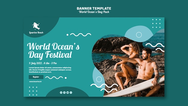 PSD gratuit modèle de bannière avec la journée mondiale des océans