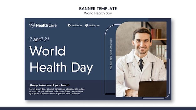 Modèle de bannière de la journée mondiale de la santé avec photo