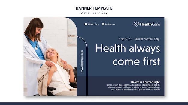 PSD gratuit modèle de bannière de la journée mondiale de la santé avec photo
