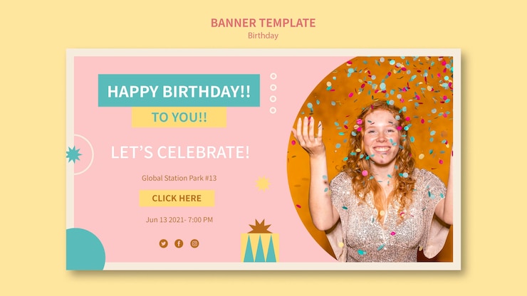 PSD gratuit modèle de bannière de joyeux anniversaire