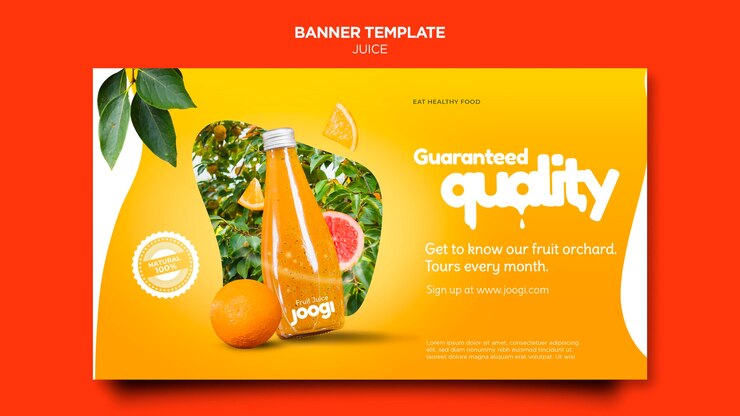 PSD gratuit modèle de bannière de jus biologique