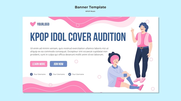 PSD gratuit modèle de bannière k-pop avec illustrations