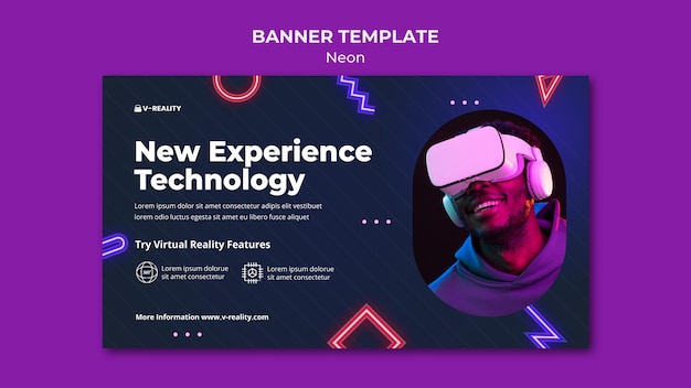 Modèle de bannière de lunettes de réalité virtuelle au néon