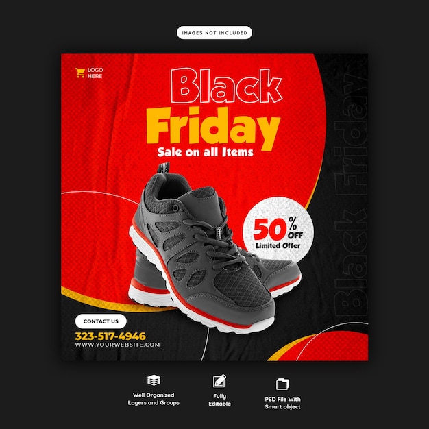 Modèle de bannière de médias sociaux Black Friday super vente