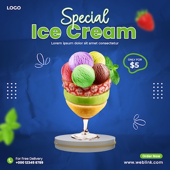 Modèle de bannière de médias sociaux de crème glacée spéciale ou modèle de conception de flyer de menu alimentaire