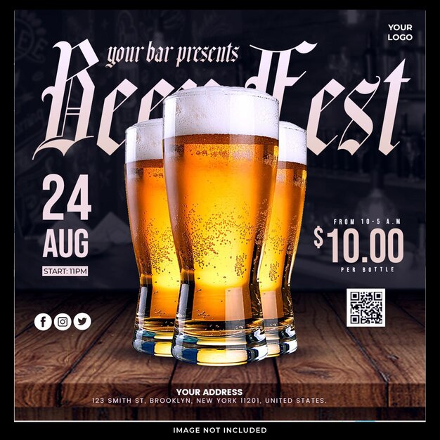 Modèle de bannière de médias sociaux flyer fête de la bière