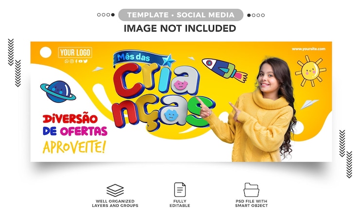 PSD gratuit modèle de bannière de médias sociaux le mois des enfants offre du plaisir
