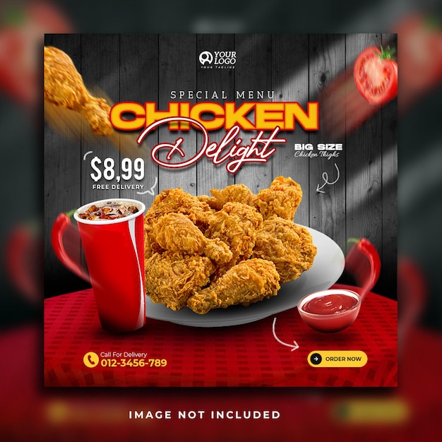 PSD gratuit modèle de bannière de médias sociaux pour la promotion du menu fried chicken delight