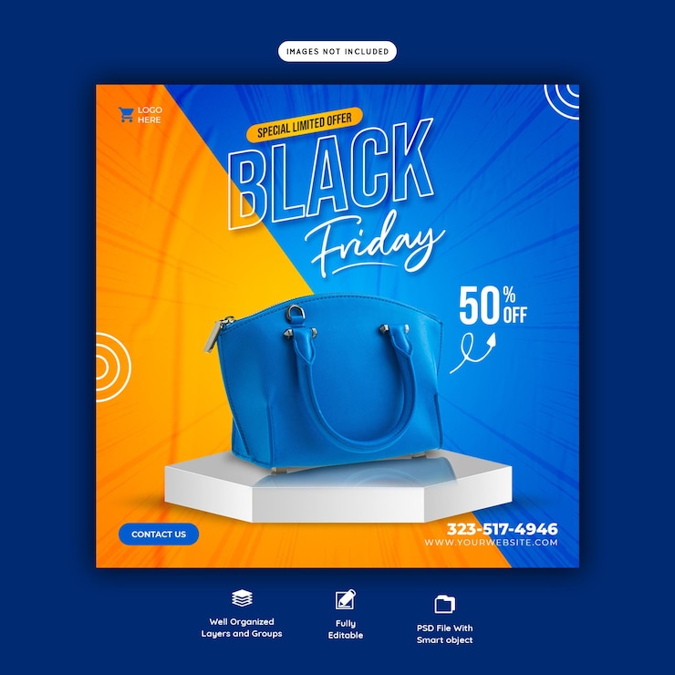 PSD gratuit modèle de bannière des médias sociaux de la super vente du vendredi noir