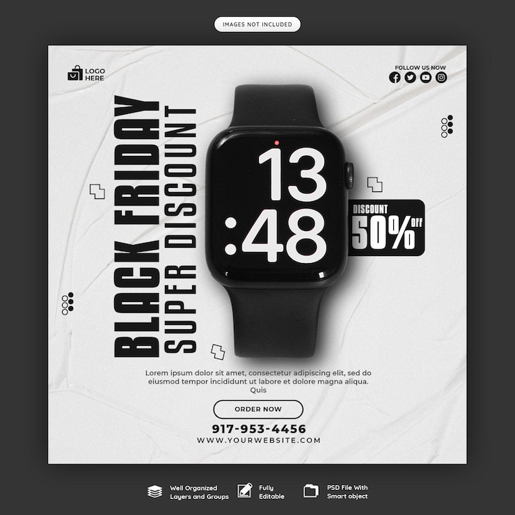 PSD gratuit modèle de bannière de médias sociaux super vente vendredi noir