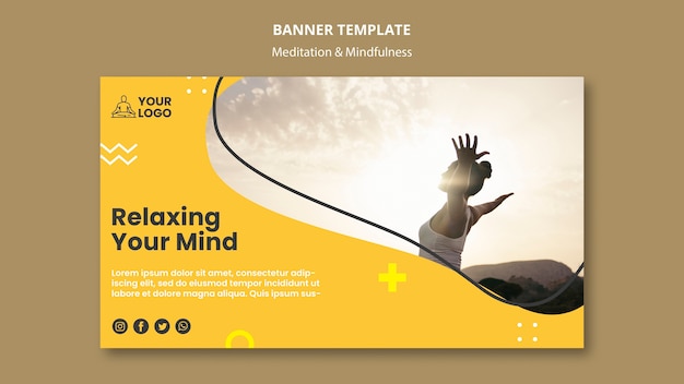 Modèle de bannière de méditation et de pleine conscience