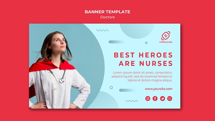 PSD gratuit modèle de bannière de meilleurs héros sont des infirmières