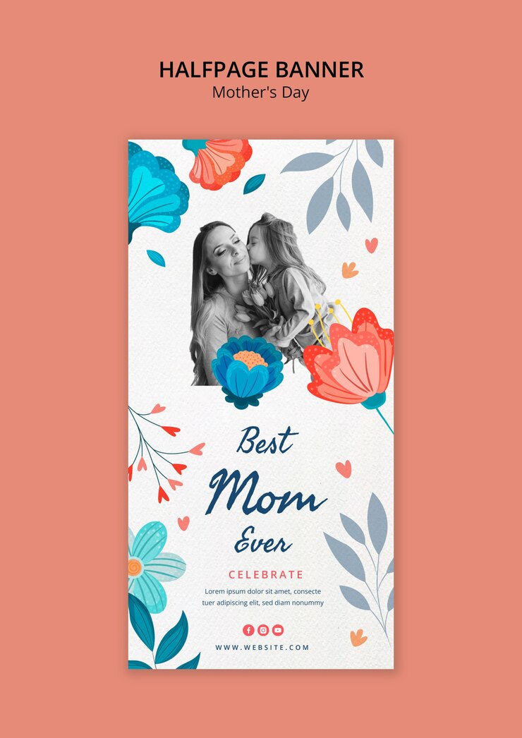 PSD gratuit modèle de bannière à moitié page pour la fête des mères en collage floral