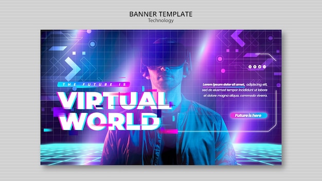 PSD gratuit modèle de bannière de monde virtuel néon
