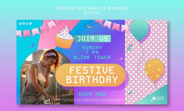 Modèle de bannière moyenne de fête d'anniversaire en gradient