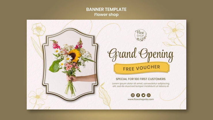PSD gratuit modèle de bannière d'ouverture de magasin de fleurs