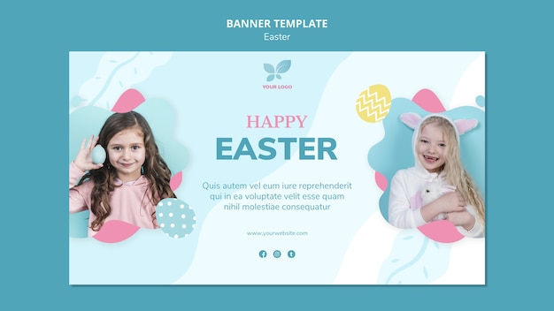 PSD gratuit modèle de bannière de pâques enfants heureux