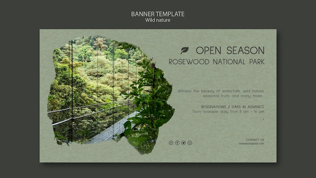Modèle de bannière de parc national en bois de rose avec forêt et lac