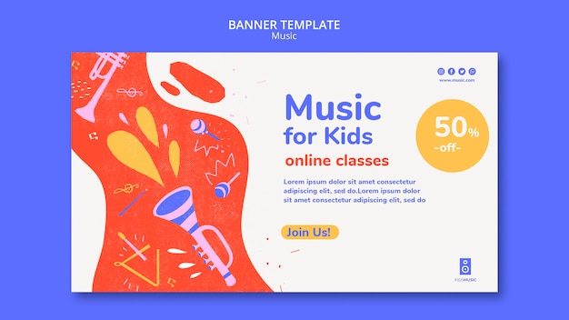 PSD gratuit modèle de bannière de plate-forme de musique pour enfants