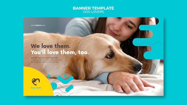 PSD gratuit modèle de bannière pour les amoureux des chiens avec propriétaire féminin